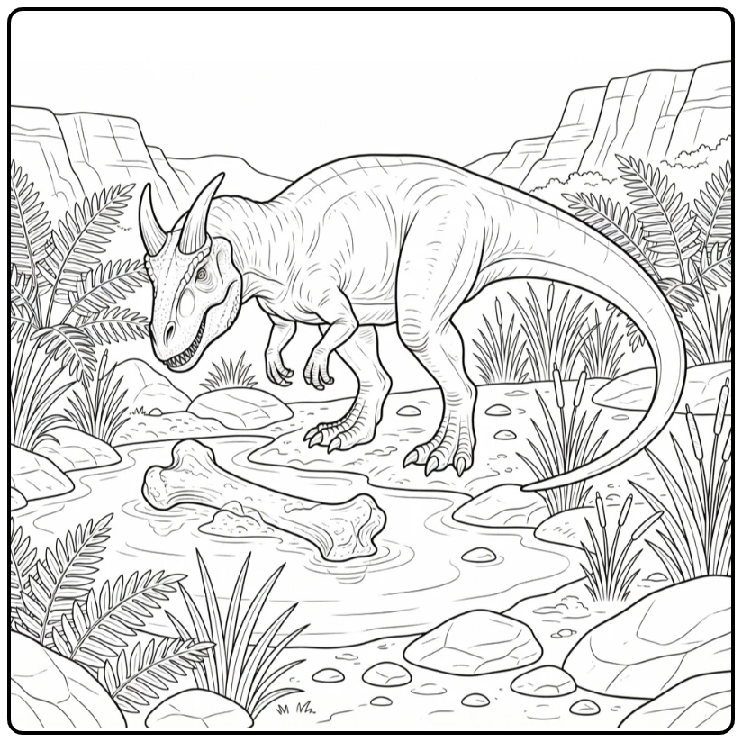 realistic carnotaurus coloring page Carnotaurus at pond