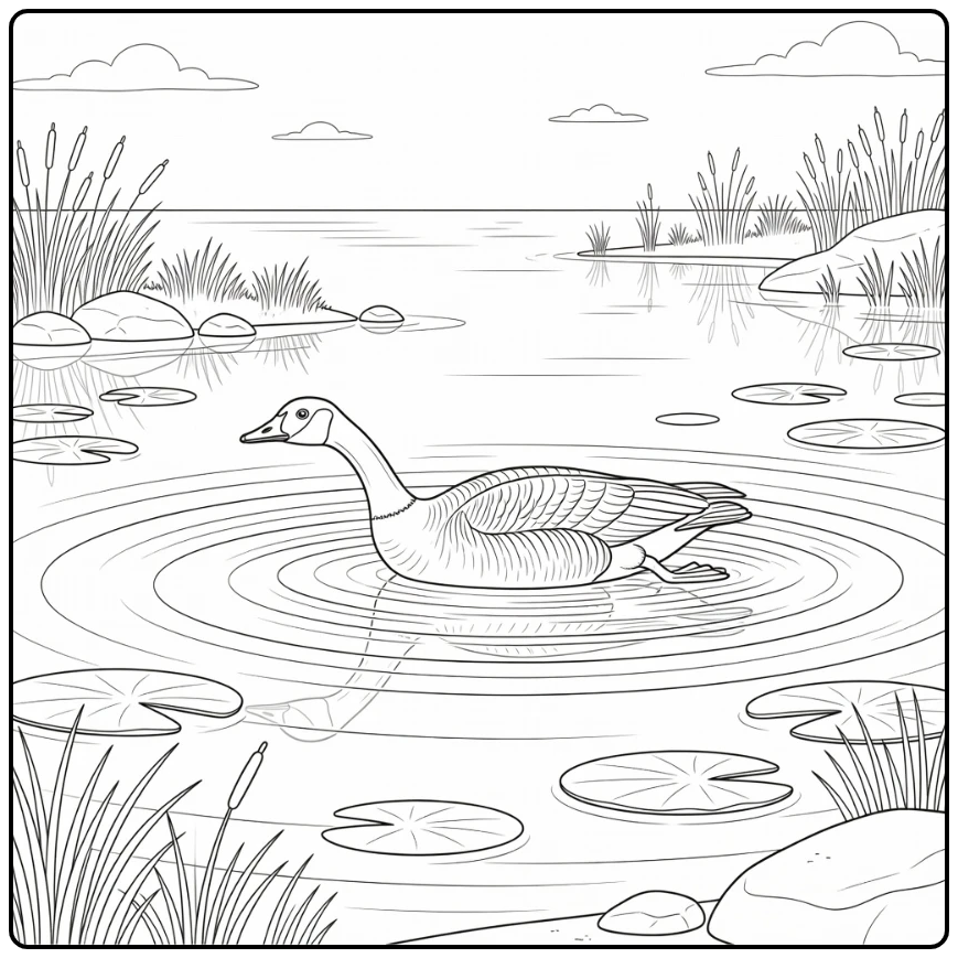 realistic goose coloring page Canada goose on calm lake