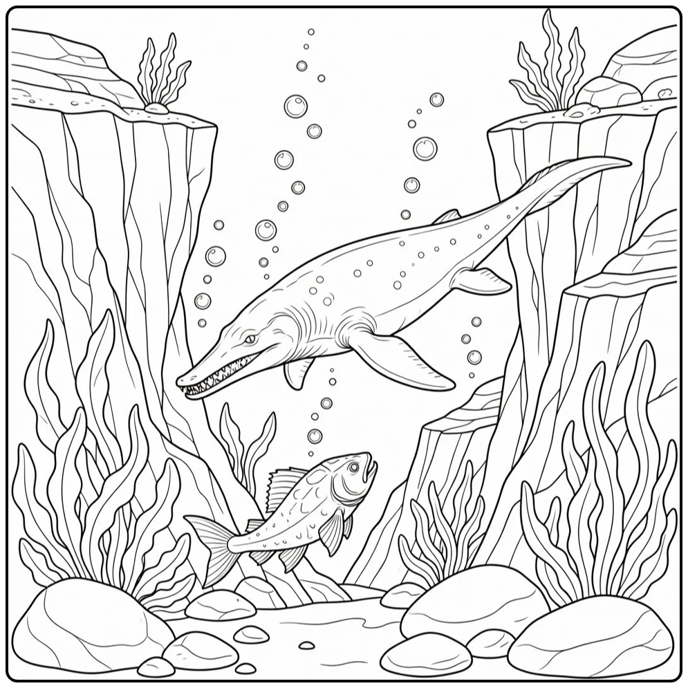 realistic mosasaurus coloring page mosasaur diving near cliff