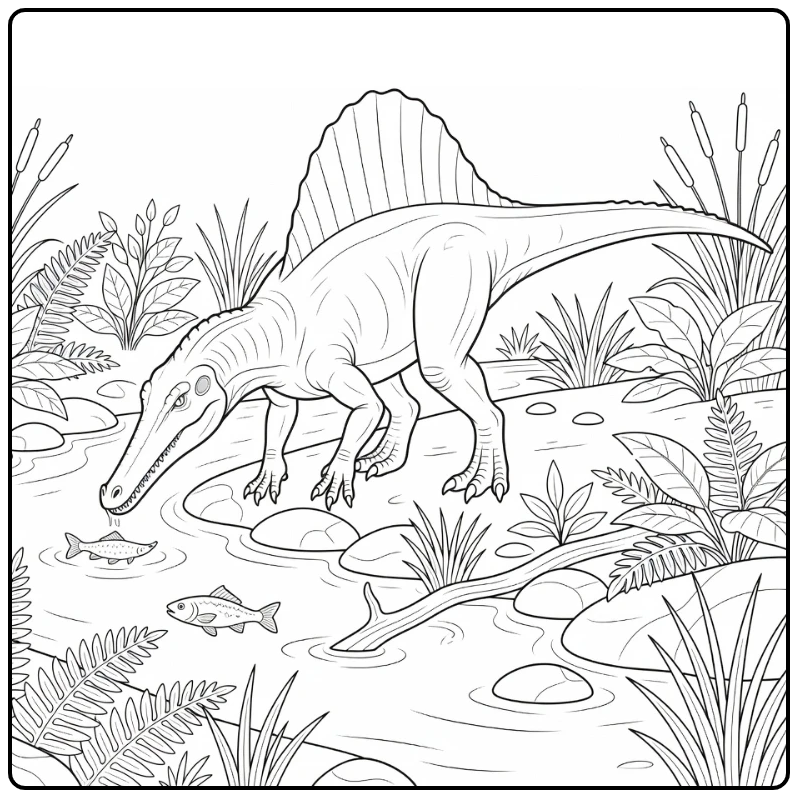 realistic spinosaurus coloring page of stalking Spinosaurus