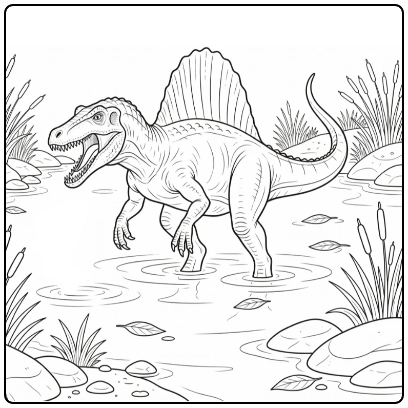 realistic spinosaurus coloring page Spinosaurus in river