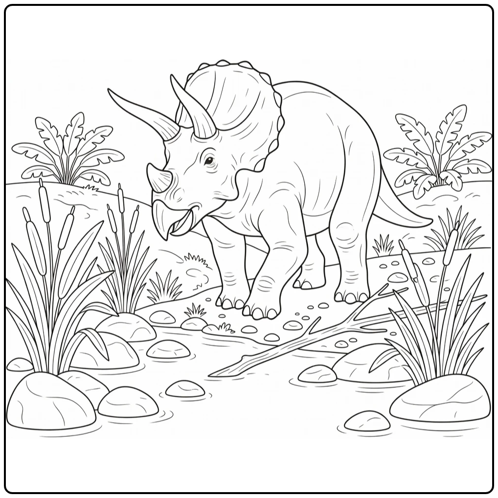 realistic triceratops coloring page dinosaur by riverbank