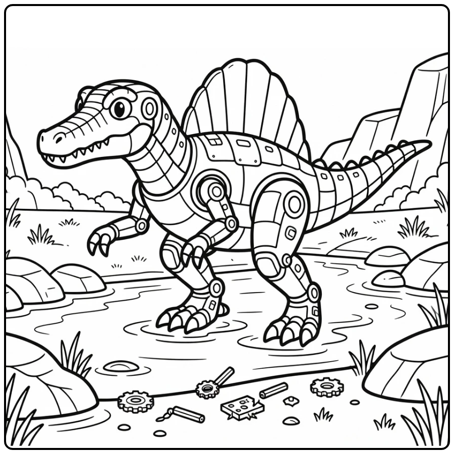 robot spinosaurus coloring page mechanical dinosaur river