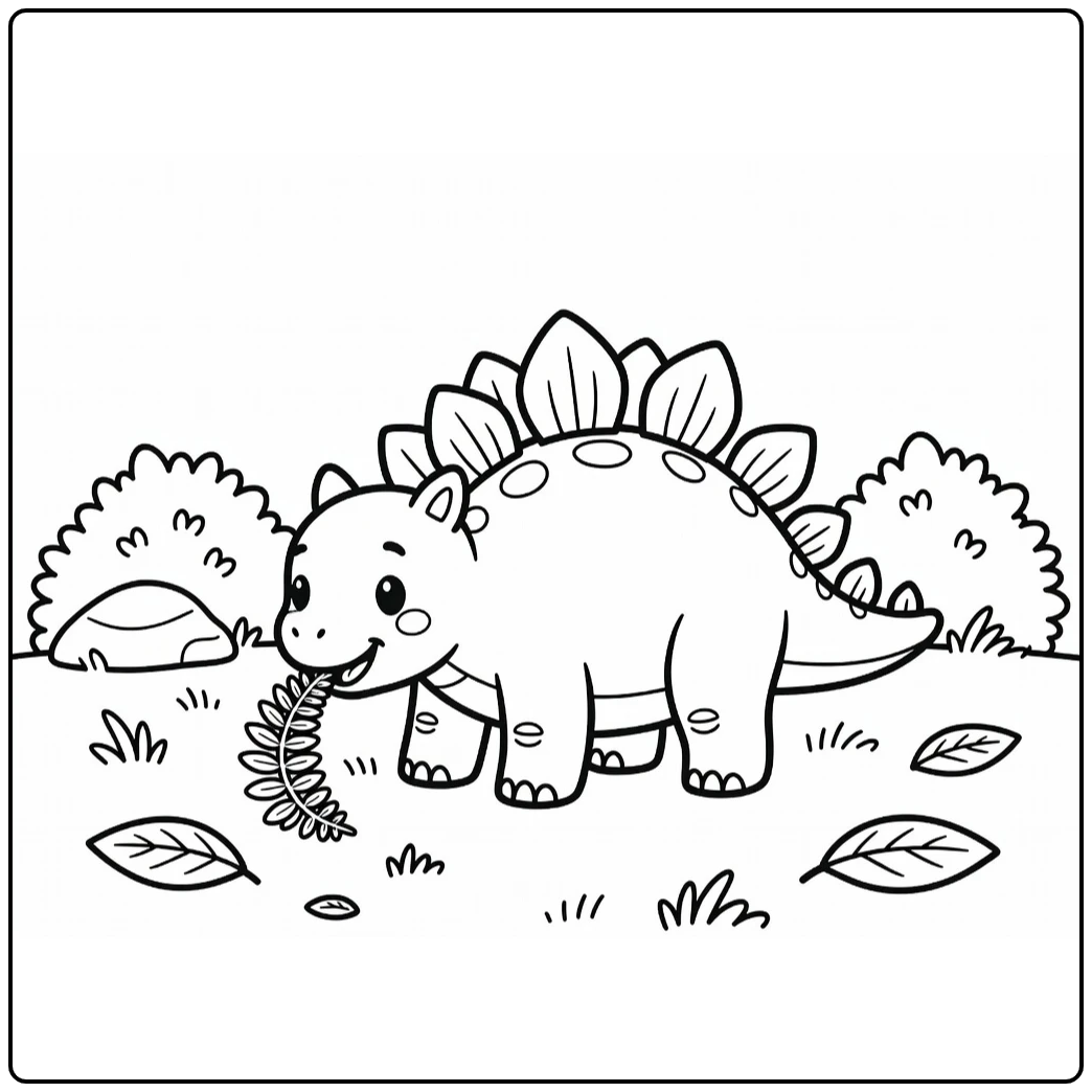 Simple stegosaurus coloring page dinosaur eating fern