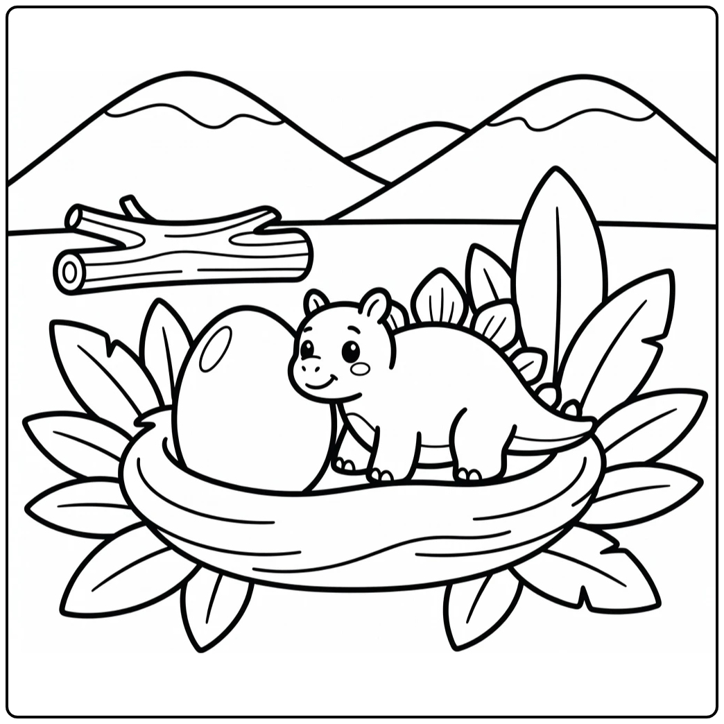 simple stegosaurus coloring page with egg in nest