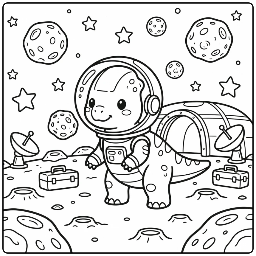 Space dinosaur coloring page Pachycephalosaurus pushing meteor