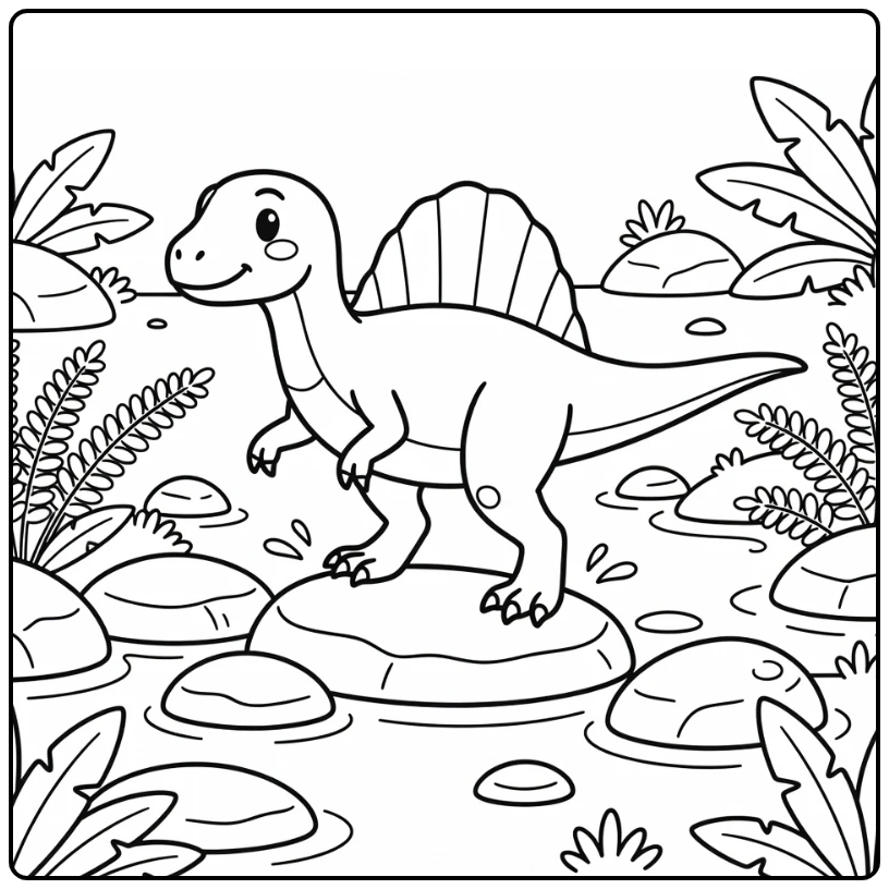 spinosaurus coloring page dinosaur on stepping stones