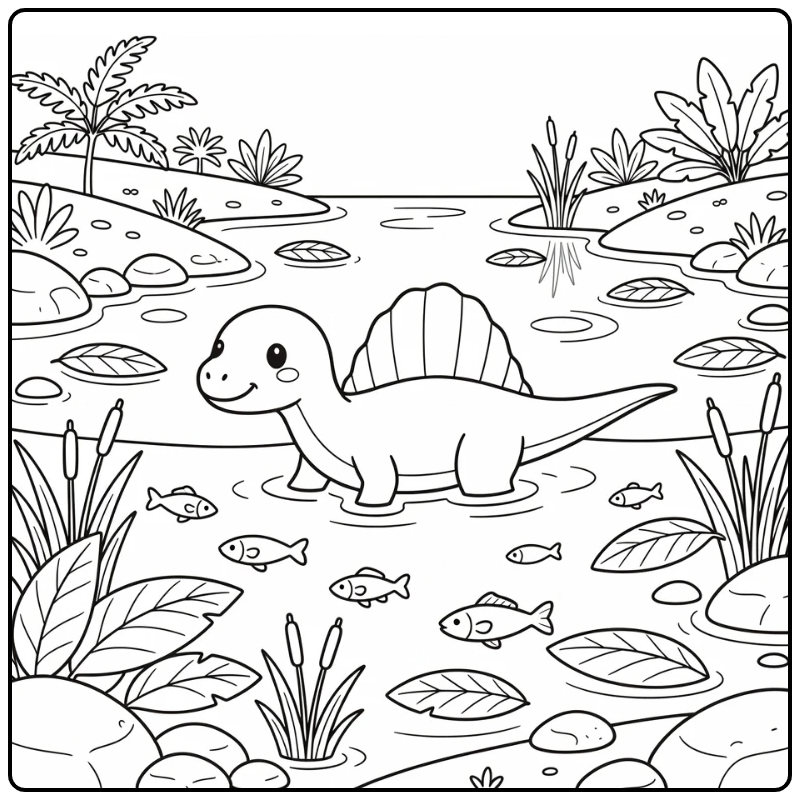 Spinosaurus coloring page dinosaur swimming in river