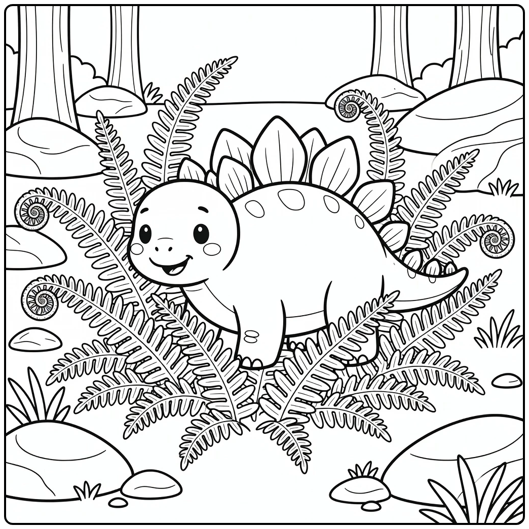 Stegosaurus coloring page cute dino peeking from ferns