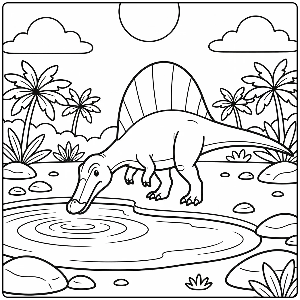 summer dinosaur coloring page Ouranosaurus by watering hole