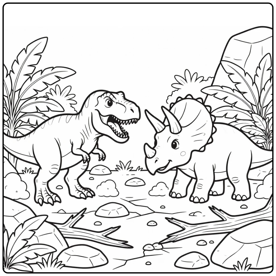 t rex and triceratops coloring page dinosaur standoff