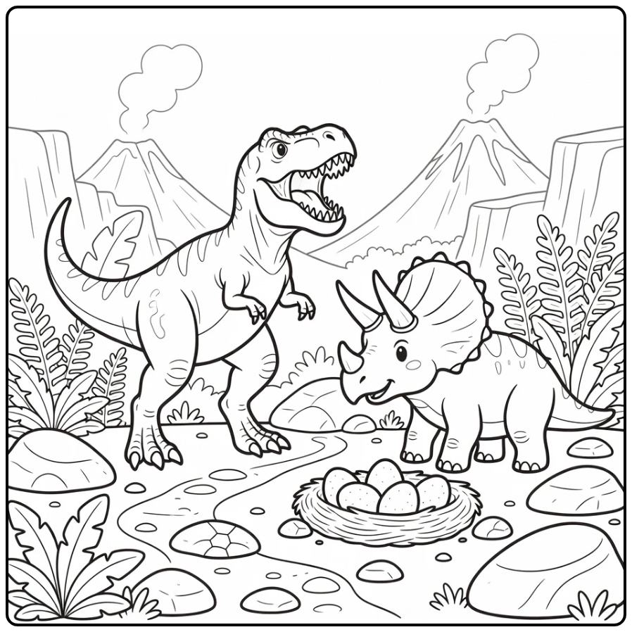 t rex and triceratops coloring page dinosaur nest adventure