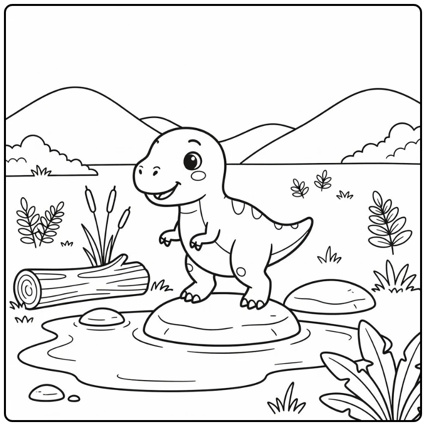 t rex cute dinosaur coloring page of baby T-rex on stones