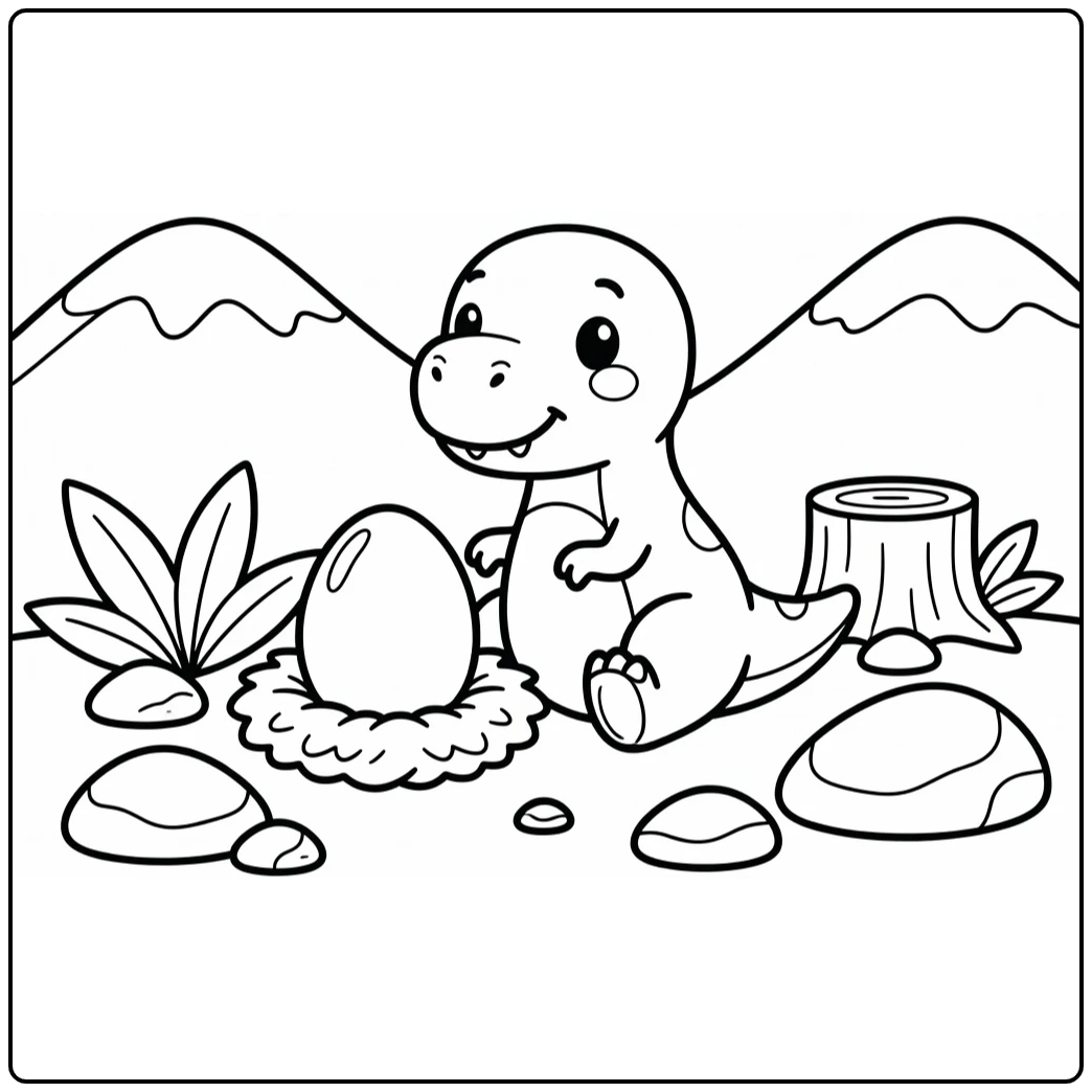 t rex cute dinosaur coloring page baby rex by egg in nest