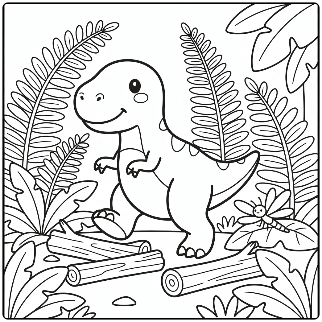 t rex dinosaur coloring page T-rex in fern forest
