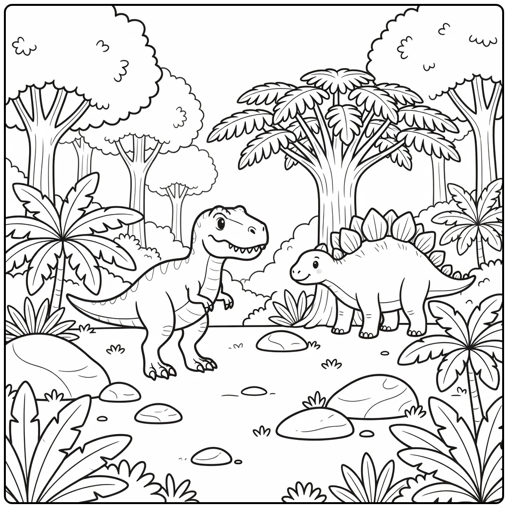 t rex dinosaur coloring page T-Rex watching Stegosaurus