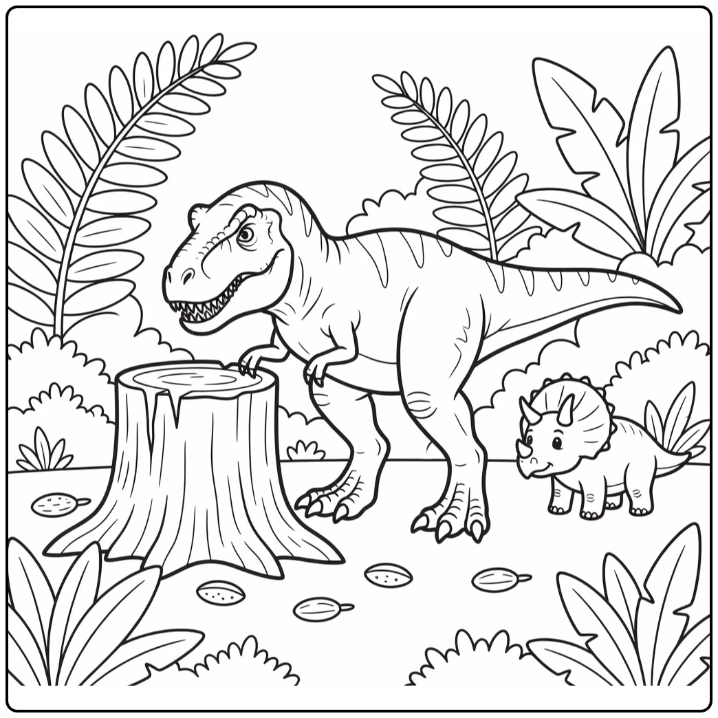 t rex dinosaur coloring page T-rex and Triceratops in forest