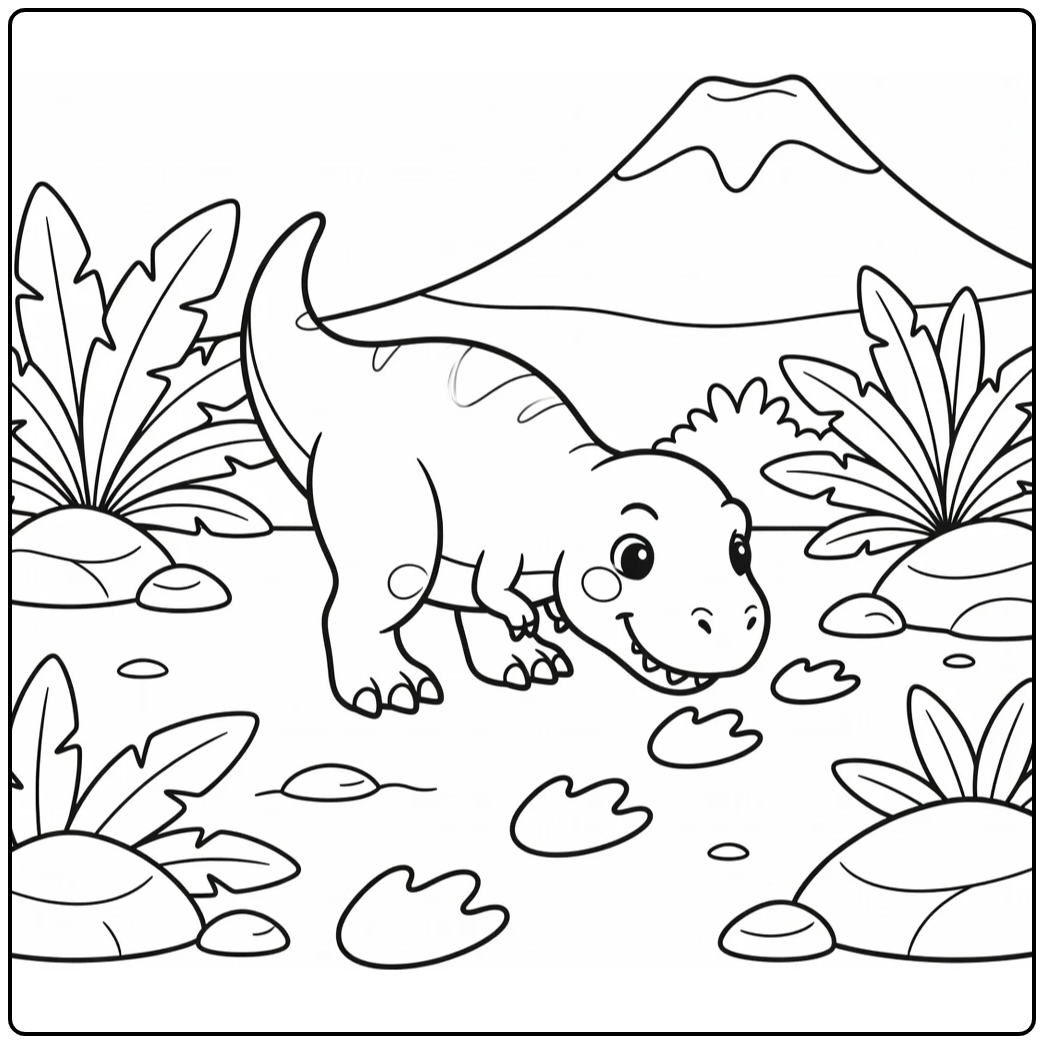 t rex dinosaur coloring page T-Rex inspecting footprints