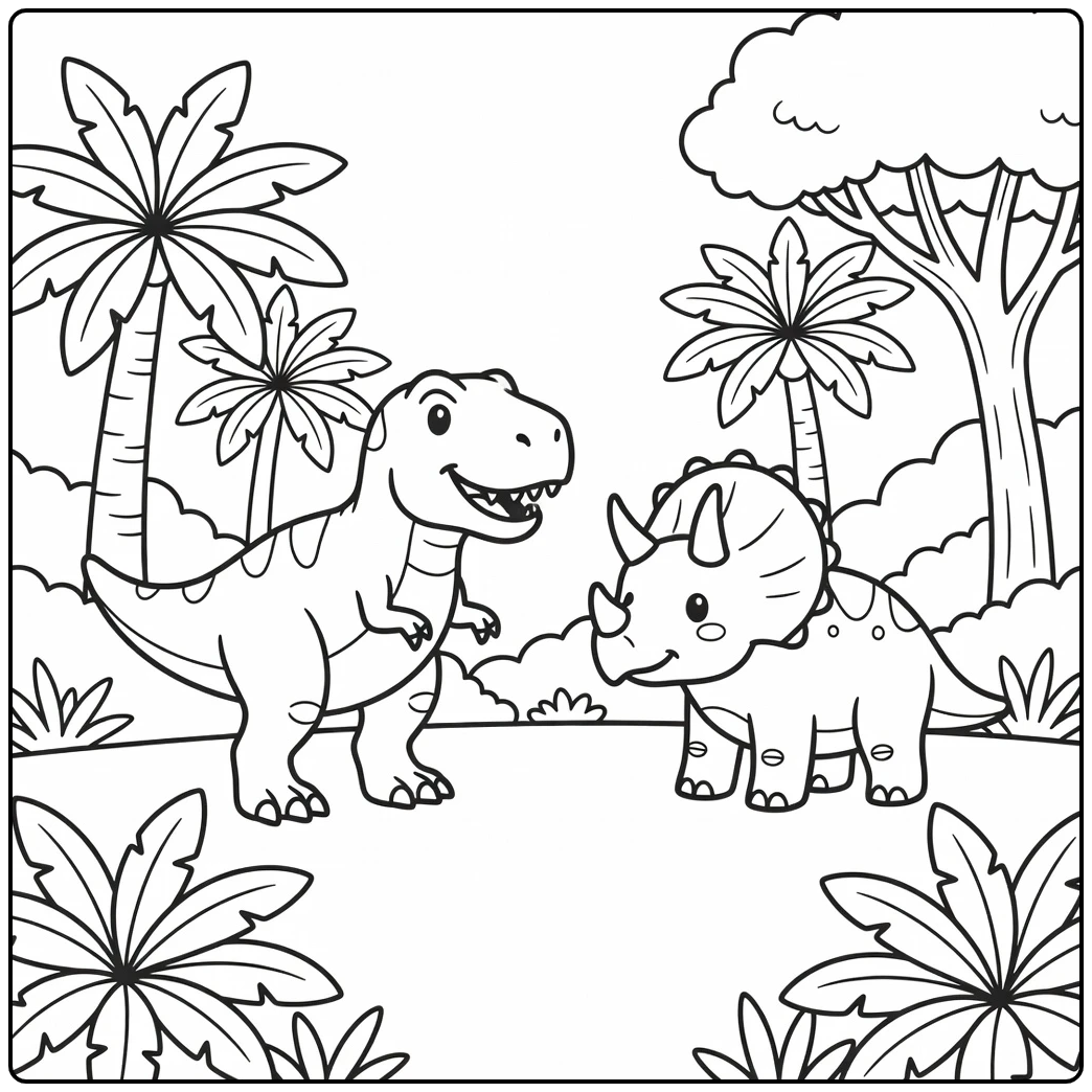 t rex dinosaur coloring page of T-rex watching Triceratops
