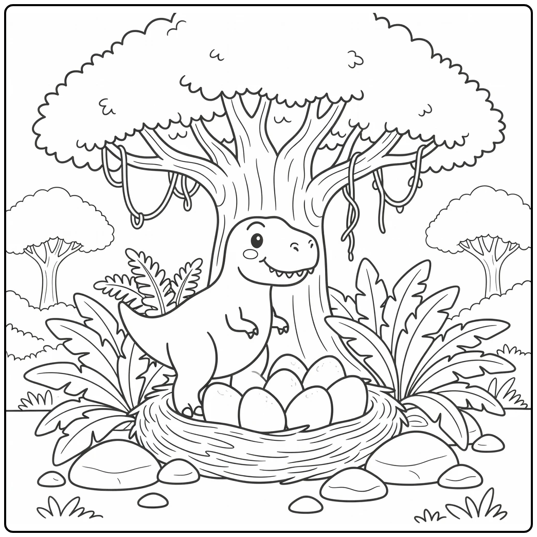 t rex dinosaur coloring page of T-rex guarding eggs nest