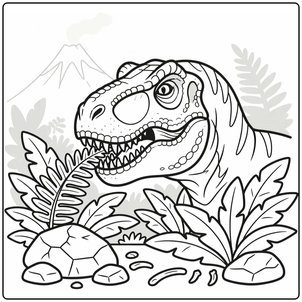 t rex head coloring page dinosaur sniffing fern