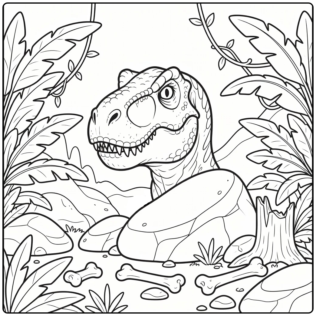 t rex head coloring page dinosaur peeking from boulder
