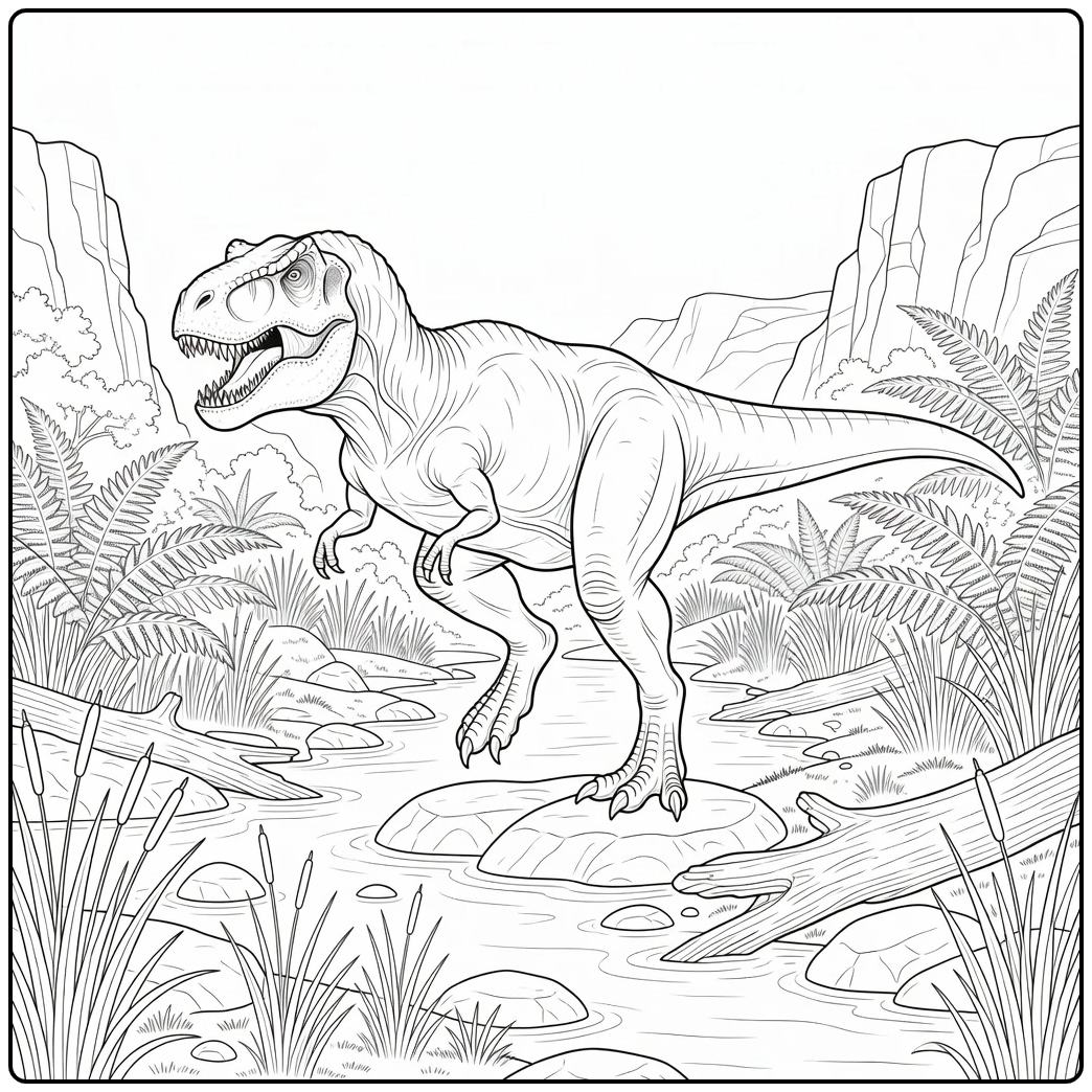 t rex realistic dinosaur coloring page T-rex stepping in river