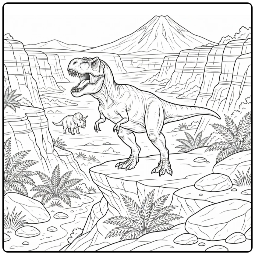 t rex realistic dinosaur coloring page T-rex and Triceratops