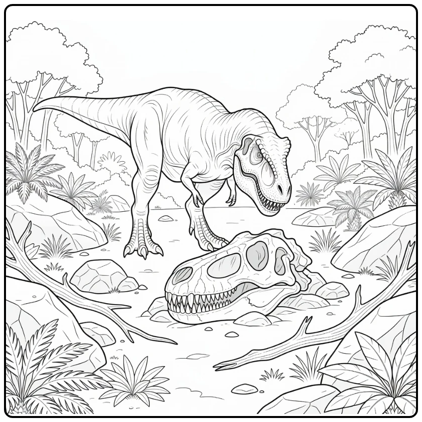 t rex realistic dinosaur coloring page fossil inspection