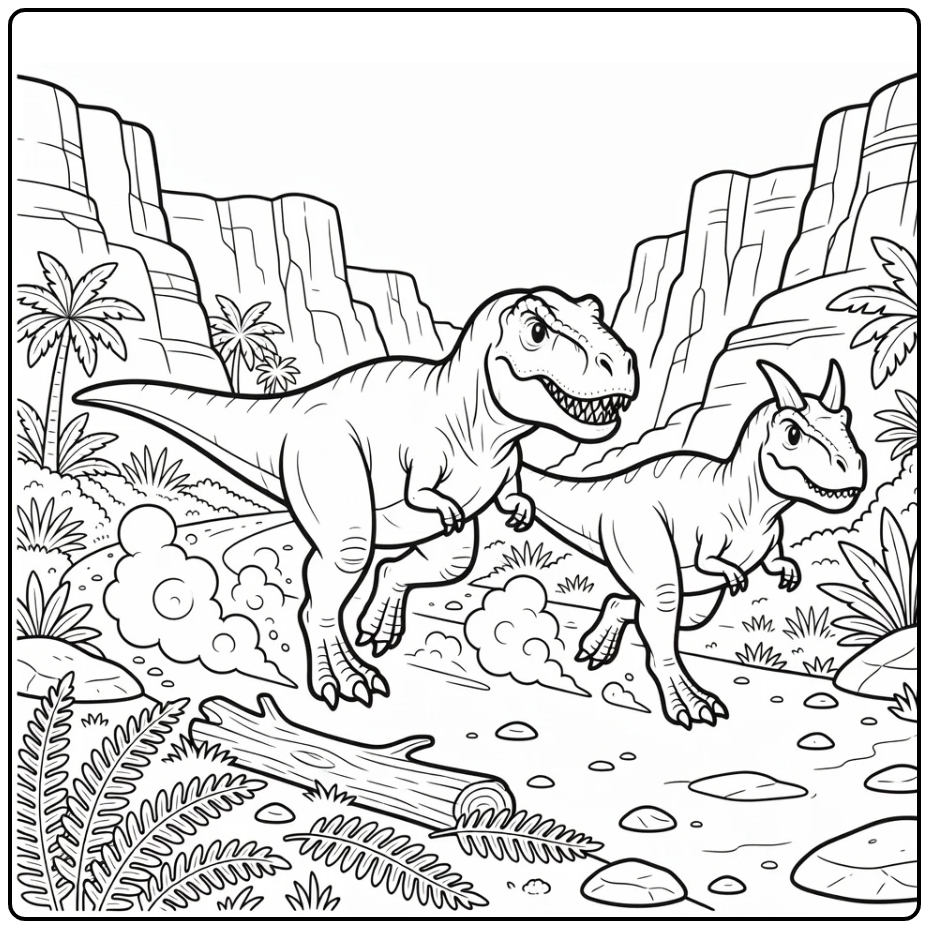 t rex vs carnotaurus coloring page prehistoric dinosaur race