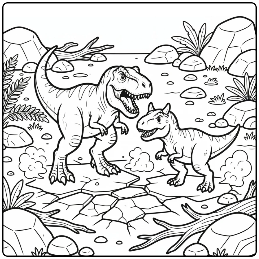 t rex vs carnotaurus coloring page dinosaur duel scene