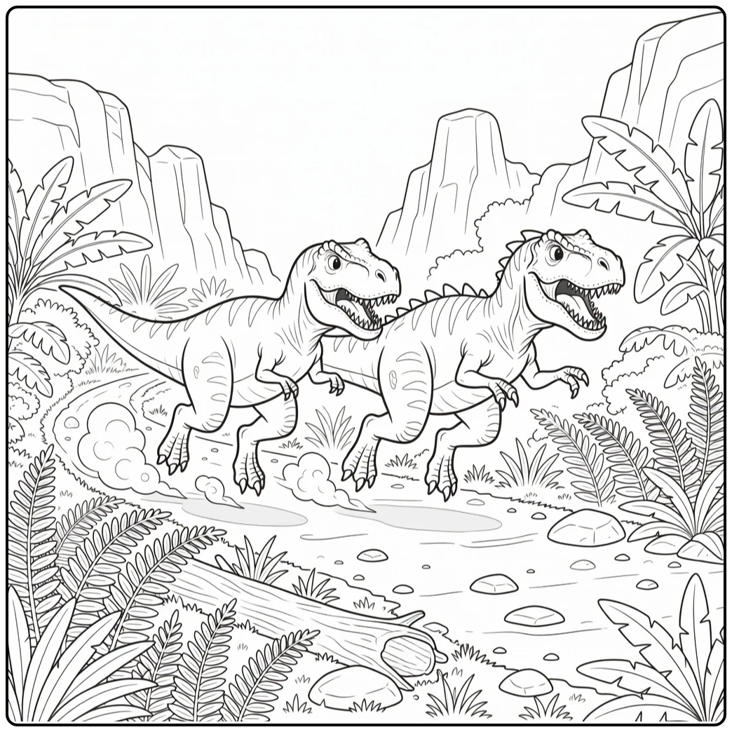 t rex vs indominus rex coloring page T-Rex chasing Indominus