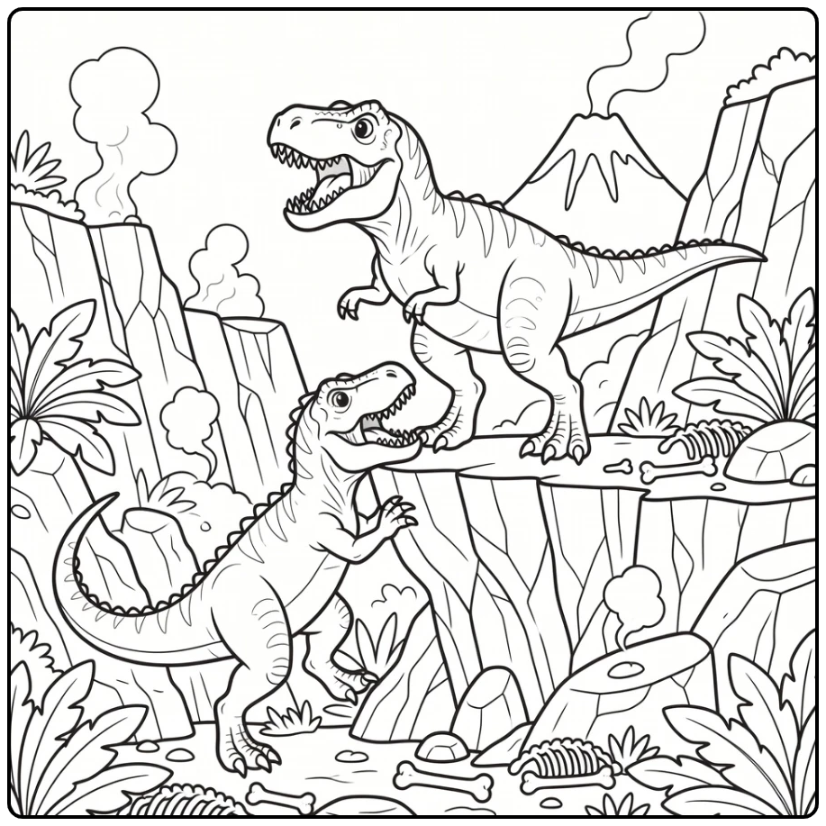 t rex vs indominus rex coloring page dinosaur battle on cliff