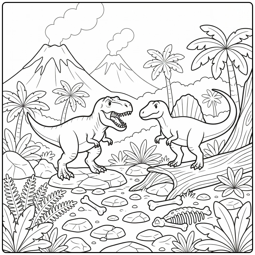 t rex vs spinosaurus coloring page dinosaur battle scene