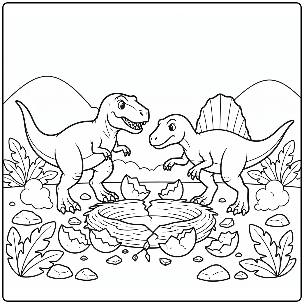 t rex vs spinosaurus coloring page dinosaur nest duel