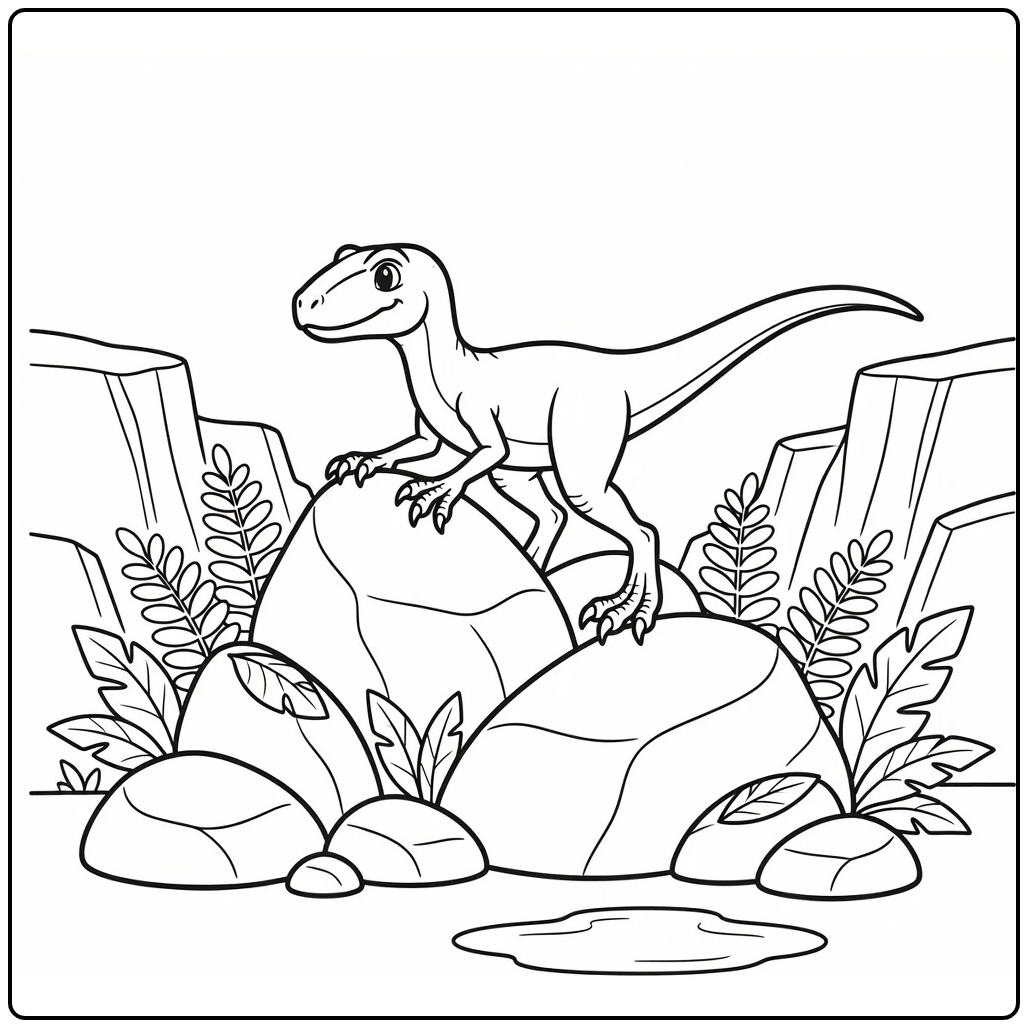 Velociraptor coloring page dinosaur climbing rocks