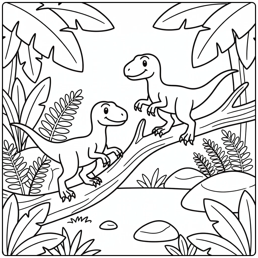 Velociraptor coloring page with two curious dinosaurs by branch