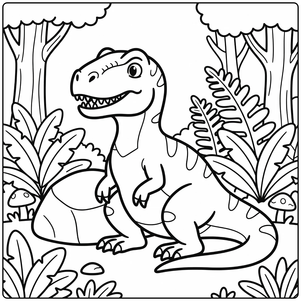 allosaurus coloring page dinosaur resting by boulder ferns