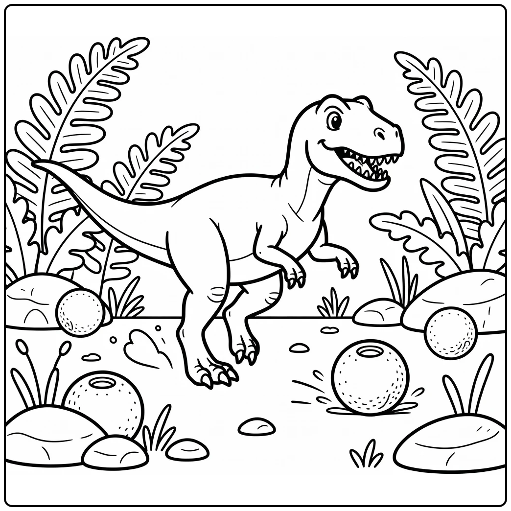 allosaurus coloring page of Allosaurus chasing seed pod