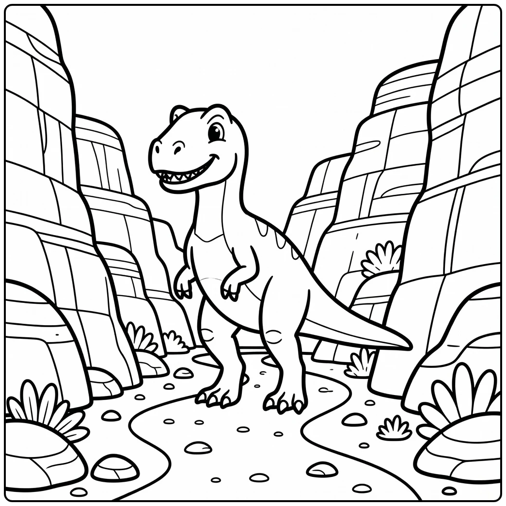 Allosaurus coloring page dinosaur in rocky canyon