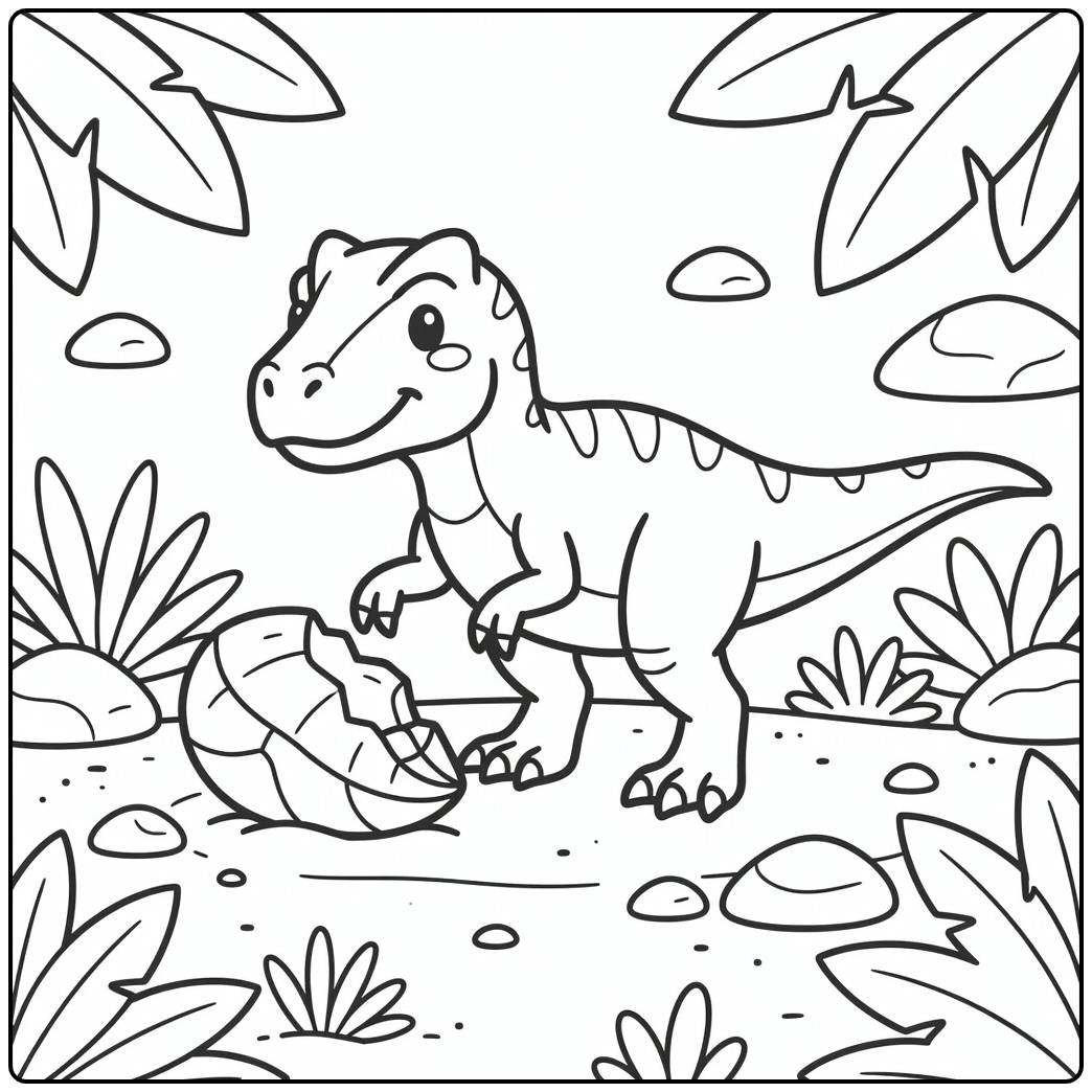 allosaurus coloring page dinosaur nudging shell in nest