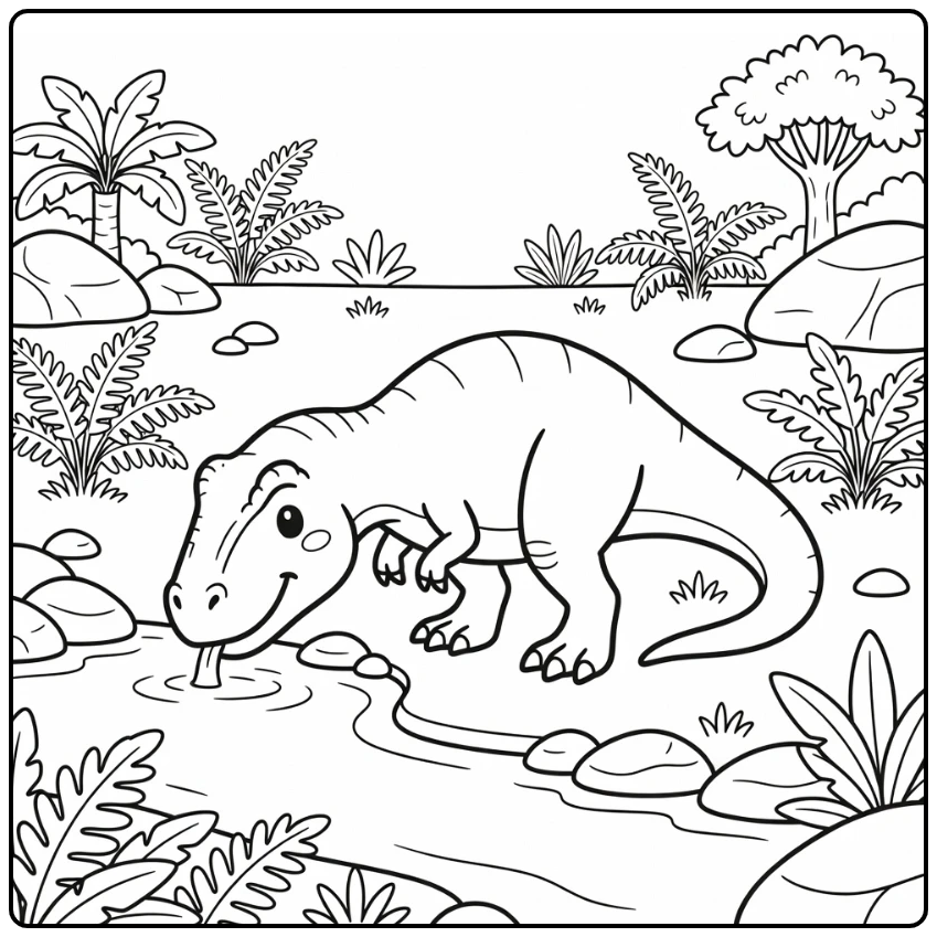 allosaurus coloring page with Allosaurus drinking from river