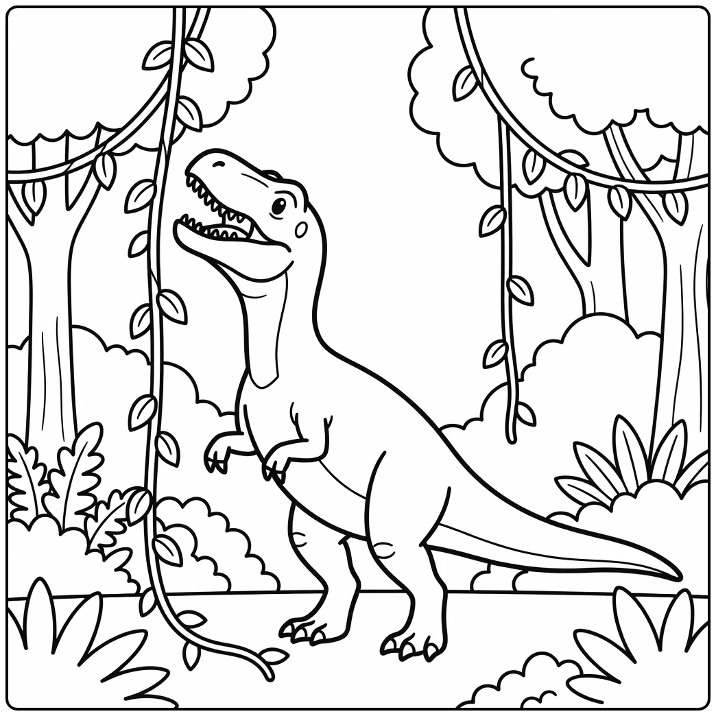 allosaurus coloring page of dinosaur reaching for vine