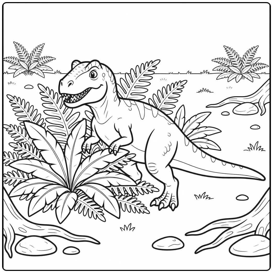allosaurus coloring page dinosaur behind fern
