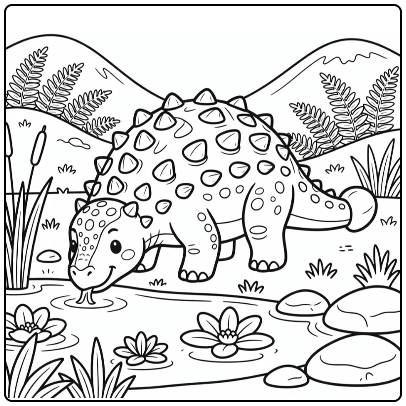 Ankylosaurus bumpy coloring page dinosaur at pond