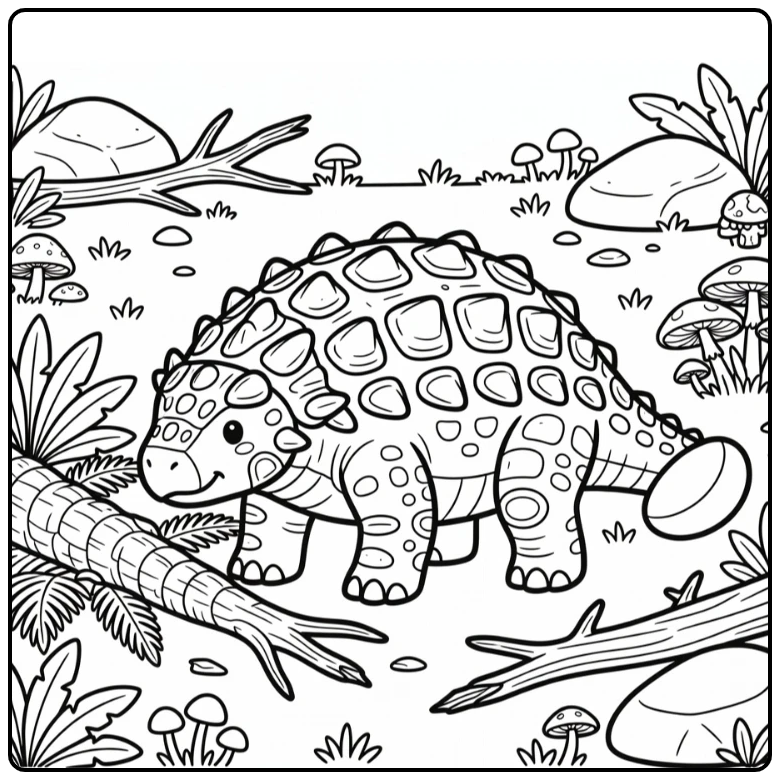 ankylosaurus coloring page with tail club and armor