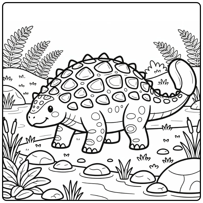 ankylosaurus coloring page dinosaur by river with club tail