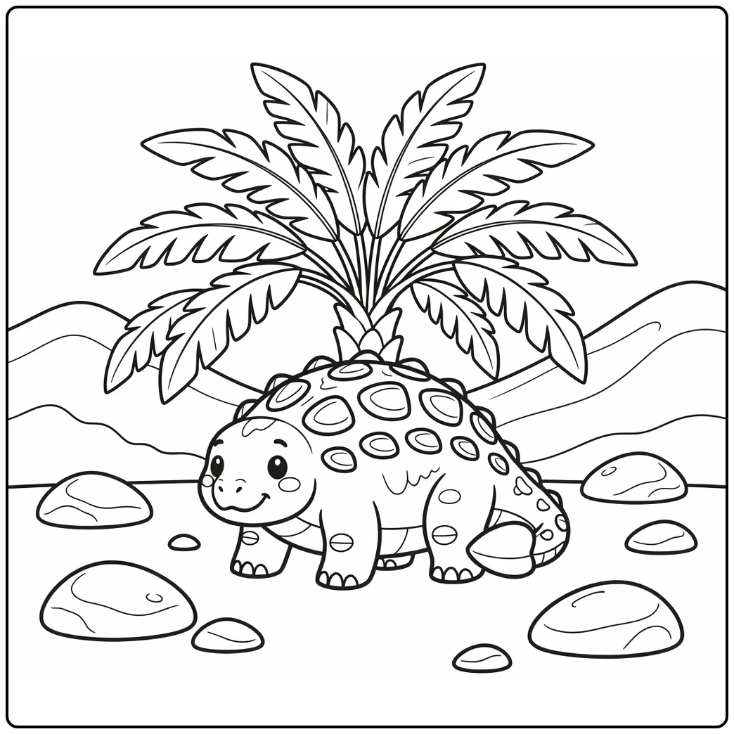 ankylosaurus coloring page dinosaur resting under cycad