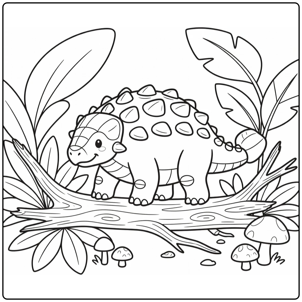 Ankylosaurus coloring page stepping over tree trunk