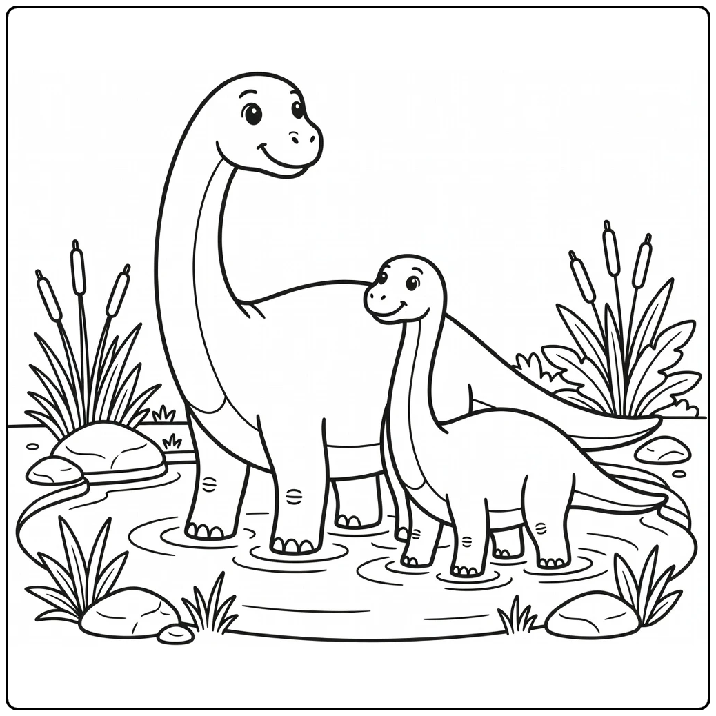 apatosaurus coloring page adult and juvenile in pond